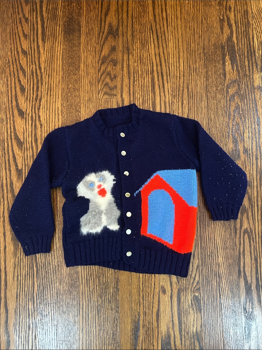 Vintage Handmade Knit Doggy Cardigan Sweater